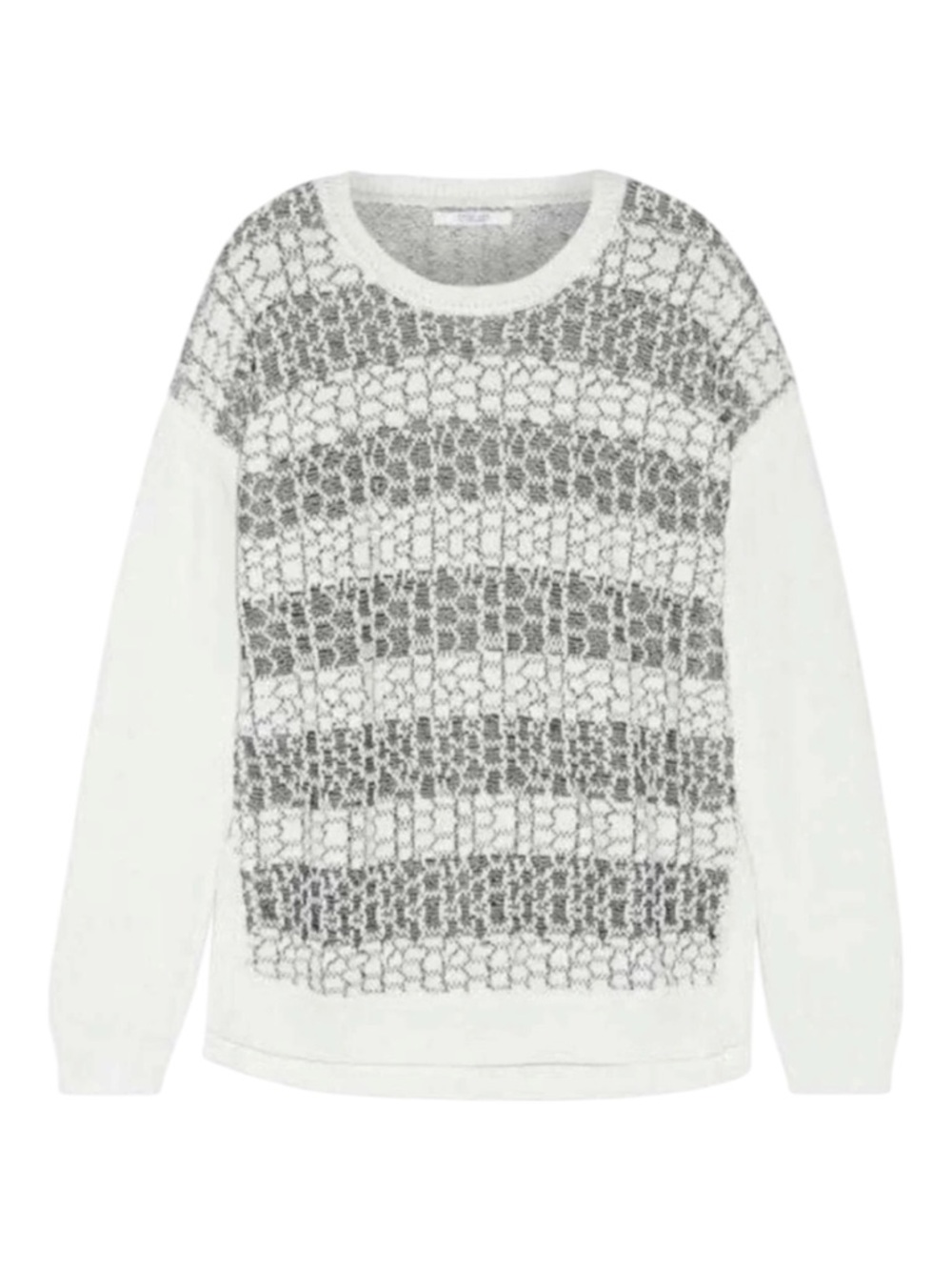 DEREK LAM 10 CROSBY Sweater Long Sleeve Gray White Striped Honeycomb Size S